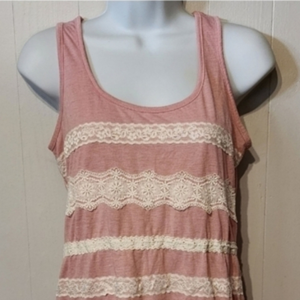 Maurices Tank Top Small Lace Pink Striped Casual Summer Lightweight A358